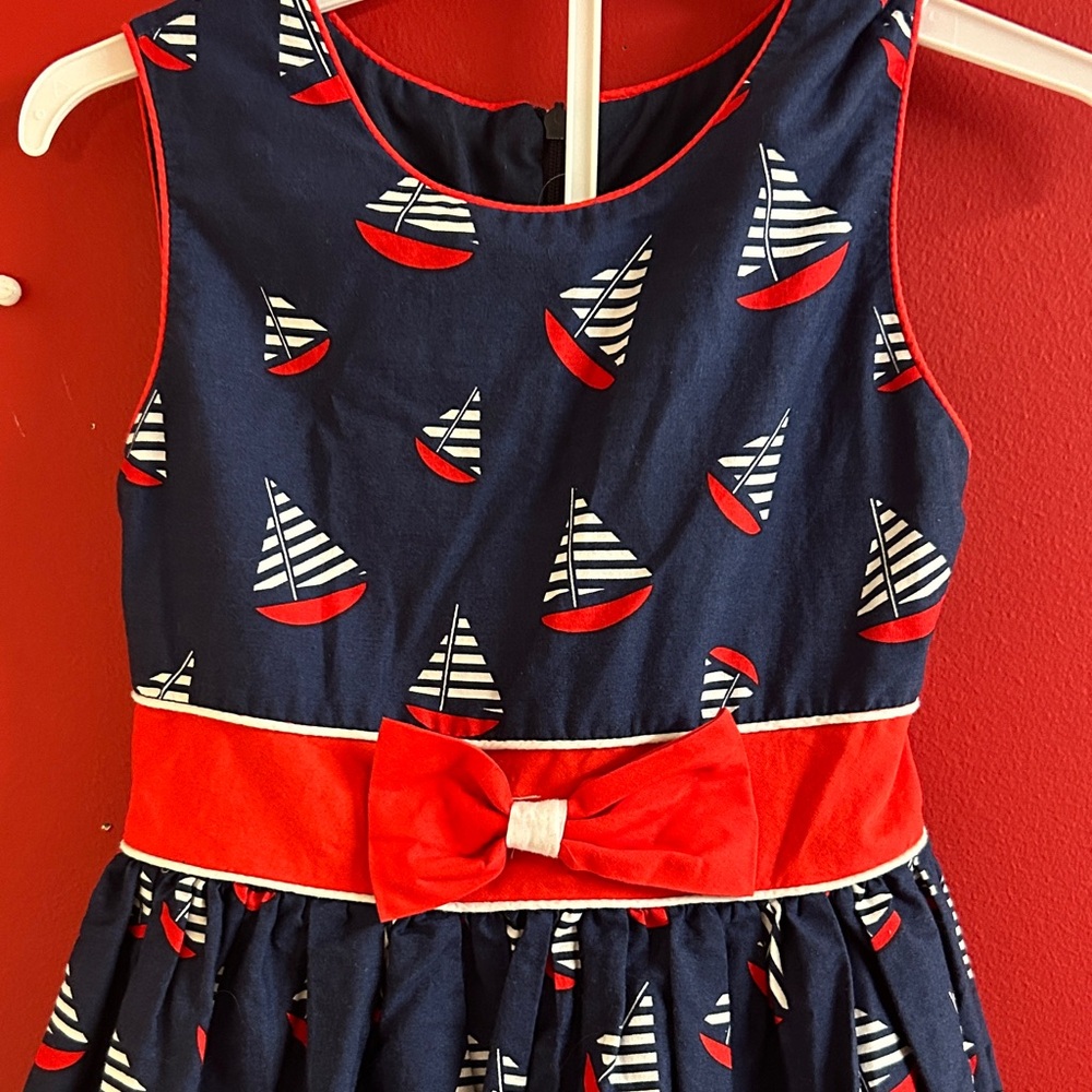 Nautical Navy Kids Dress with Red Accents size 7 by Jayne Copeland - Picture 2 of 6